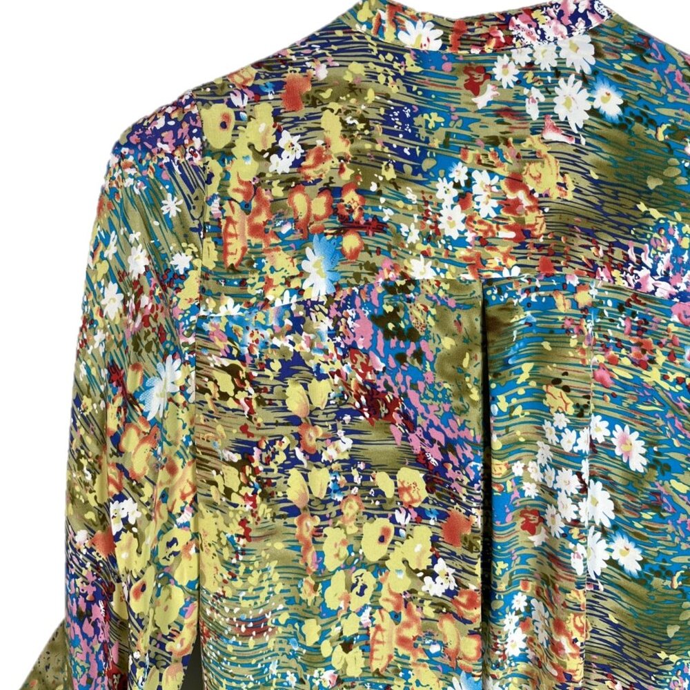 Anthropologie Multicolor Floral Patchwork Blouse - Green, Blue, Purple - Picture 3 of 6